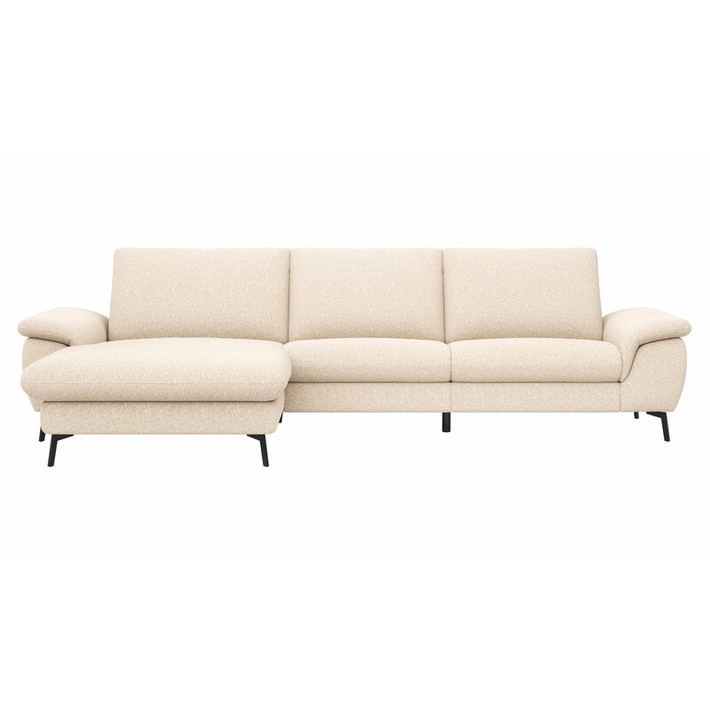 Ecksofa Gotera - Longchair links mit 1,5-Sitzer med. + 1,5-Sitzer med. rechts inkl. Rückenlehne verstellbar, Stoff, Creme