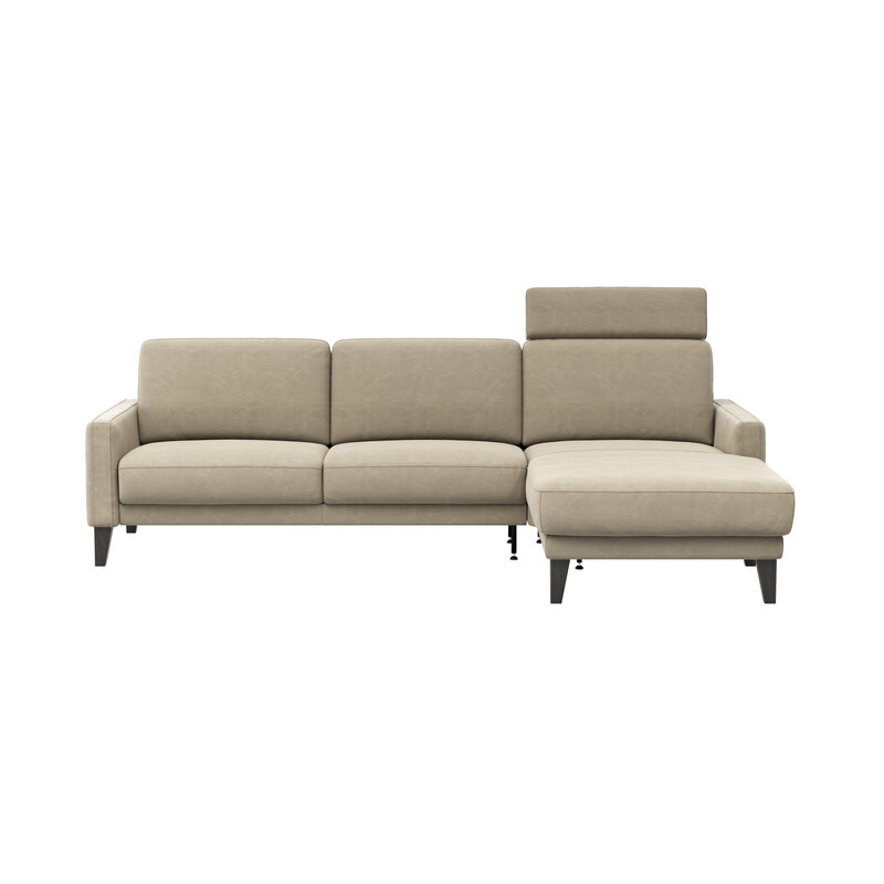 Ecksofa Matero - 2,5-Sitzer mit Longchair rechts inkl. Relaxfunktion motorisch, Leder, Taupe