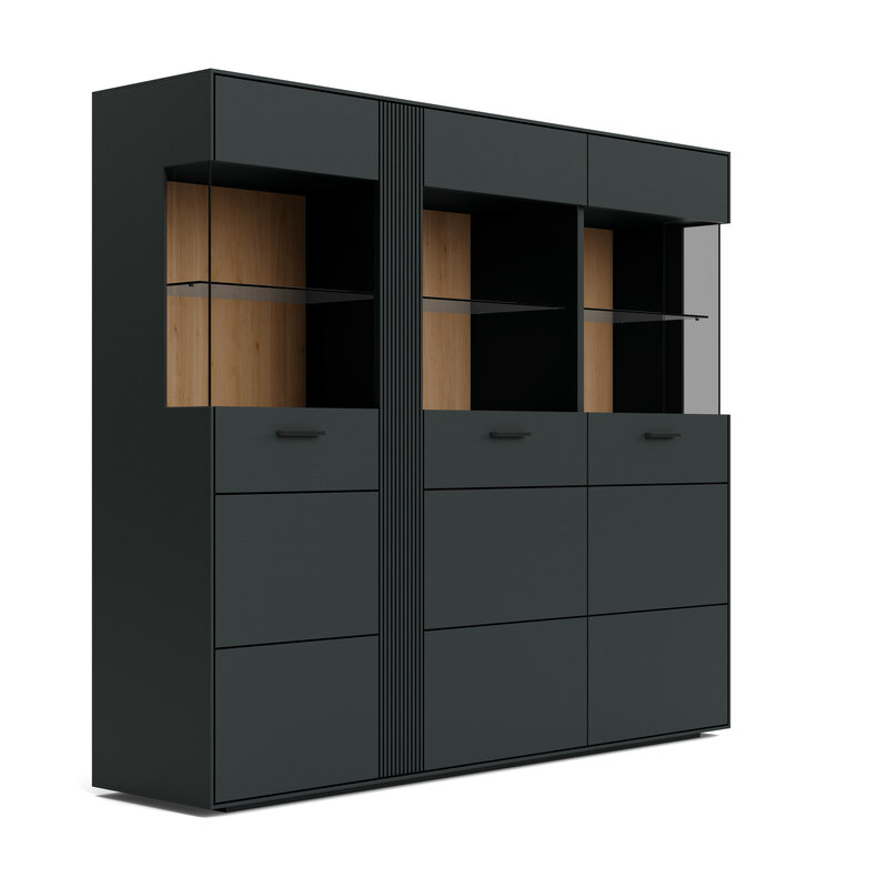 Highboard Estana - Eiche massiv, anthrazit