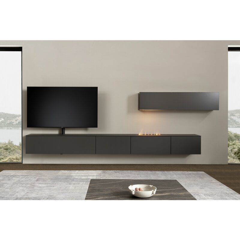 Wohnwand 3900 - inklusive Kamin und TV-Halterung, Lack, Schiefergrau