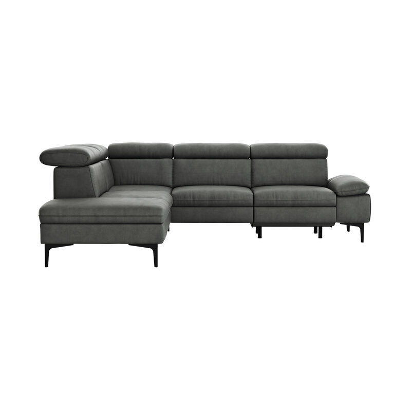 Ecksofa Felipa - Ecke links mit 2,5-Sitzer inkl. Armlehne verstellbar und Rückenlehne/Sitztiefe verstellbar (motorisch), Leder, Grau