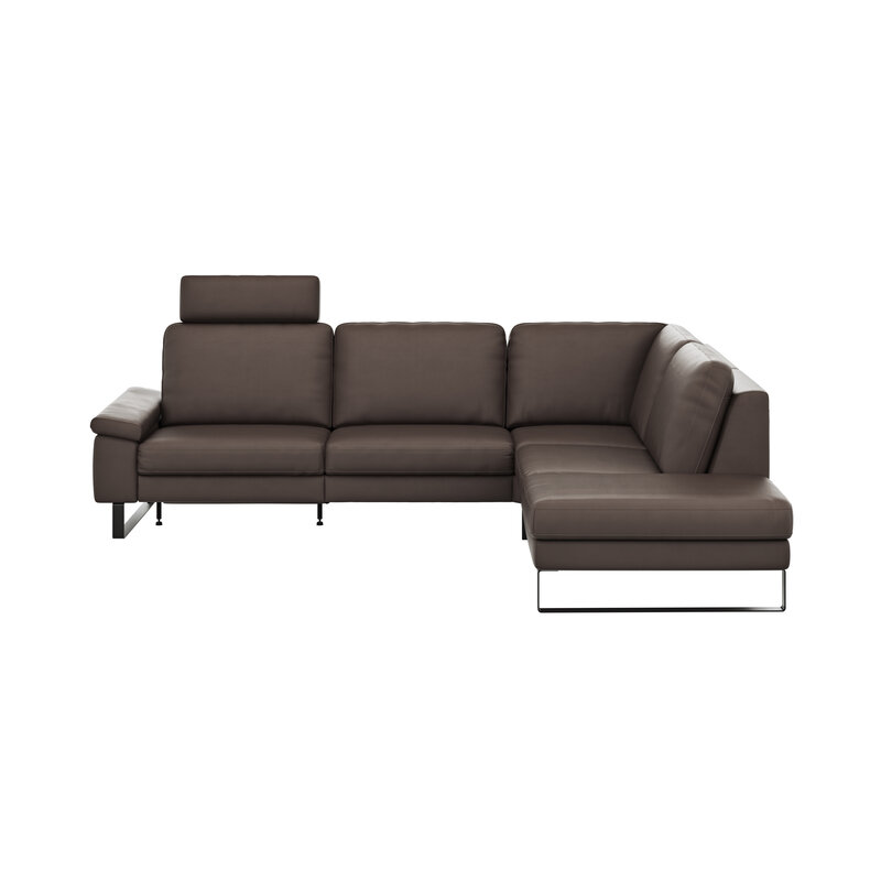 Ecksofa Enna - 3-Sitzer mit Ecke rechts inkl. motorischer Relaxfunktion, Leder, Mocca