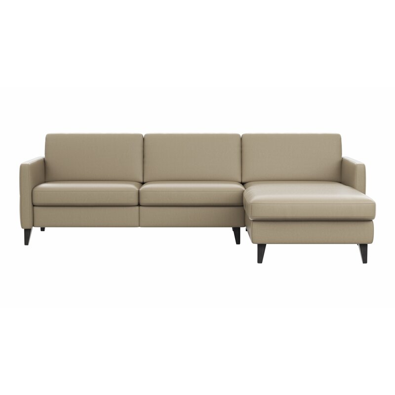Ecksofa Arima N - 2,5-Sitzer mit Longchair rechts inkl. Kopfteil verstellbar, Leder, Champagner