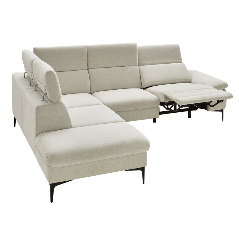 Ecksofa Felipa - Ecke links mit 2,5-Sitzer inkl. Relaxfunktion (motorisch) und Kopfteil verstellbar, Stoff, Natur