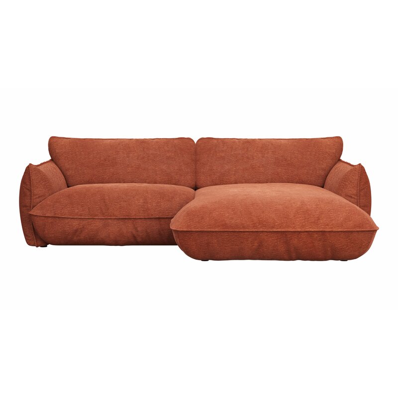 Ecksofa Fluffy - 2,5-Sitzer mit Longchair rechts inkl. Rückenlehne verstellbar, Stoff, Kupfer