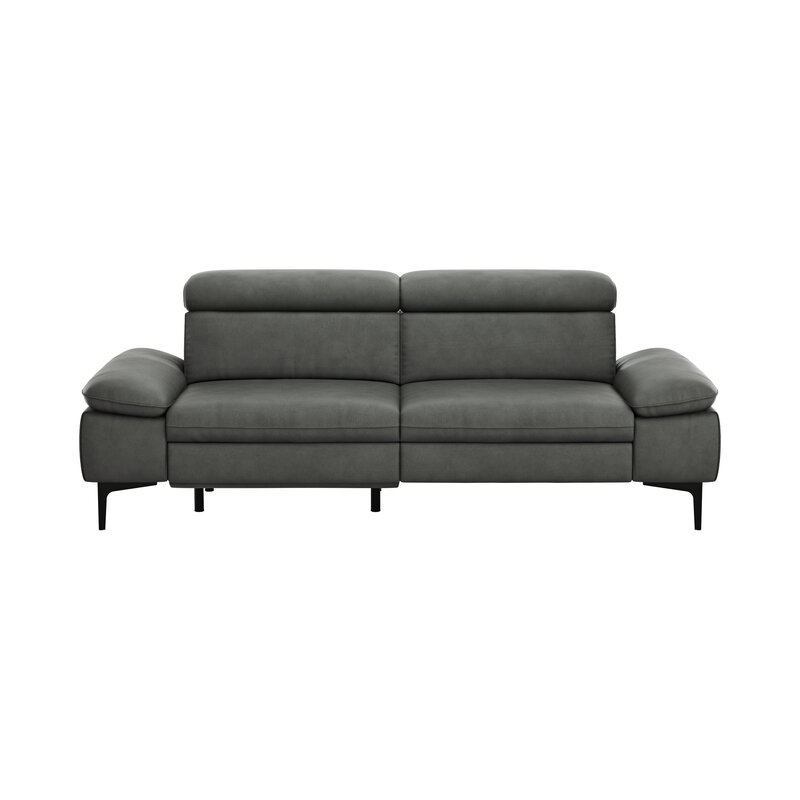 Sofa Felipa - 3-Sitzer inkl. Relaxfunktion (motorisch) und Kopfteil verstellbar, Leder, Grau