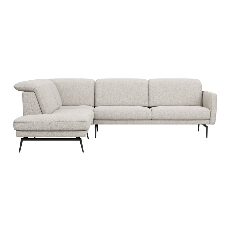 Ecksofa Estrela 2.0 - Ecke mit 2-Sitzer rechts inkl. Kopfteil/Armteil verstellbar, Stoff, Creme