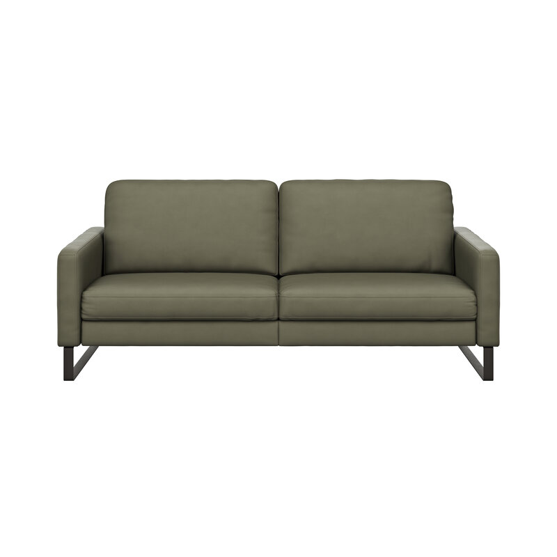 Sofa Enna - 3,5-Sitzer, Armlehne A, Leder, Olive, Kufe, Schwarz