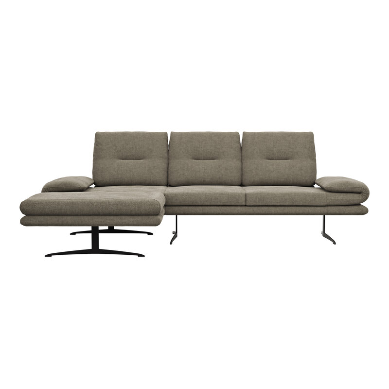 Ecksofa Lucero - Longchair mit 2-Sitzer rechts inkl. Rückenlehne/ Sitztiefe/ Armlehne verstellbar und Drehsitz, Stoff, Olivegrün