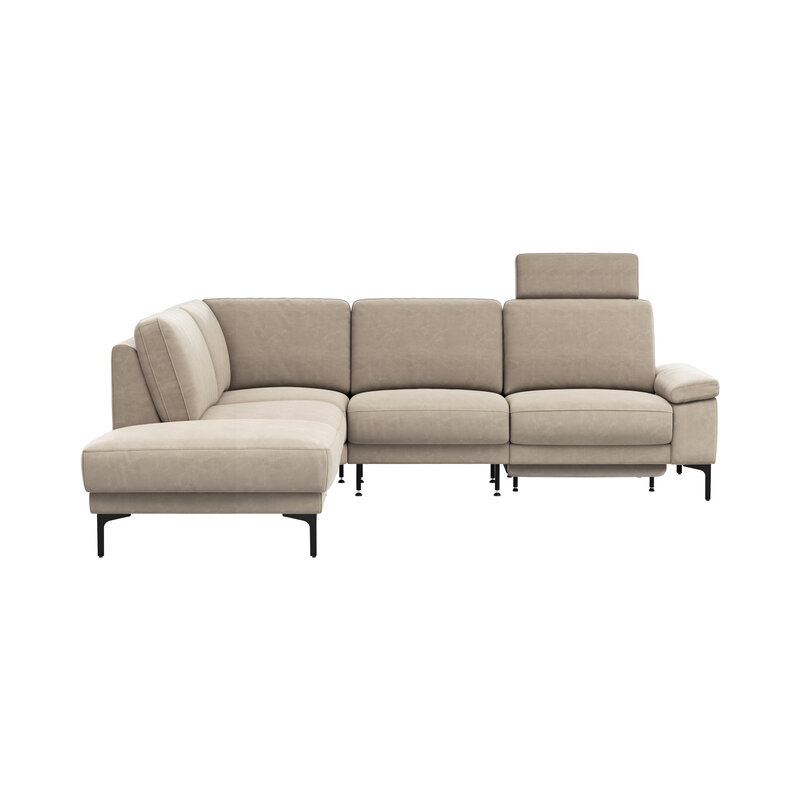Ecksofa Matero - Ecke mit 2-Sitzer rechts inkl. Relaxfunktion motorisch und Sitzvorzug, Leder, Taupe