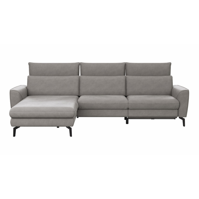 Ecksofa Avela - Longchair mit 2,5-Sitzer rechts inkl. Kopfteile, Relaxfunktion und Longchair motorisch verstellbar, Leder, Steingrau