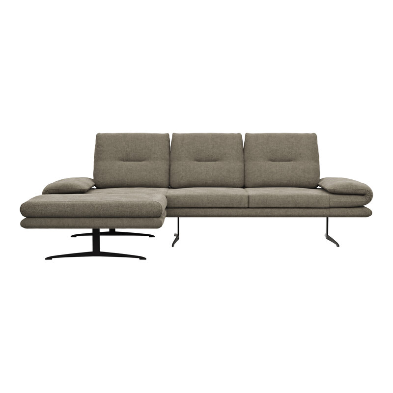 Ecksofa Lucero - Longchair mit 2-Sitzer rechts, Stoff, Olivegrün