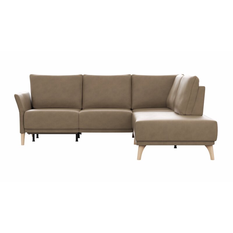 Ecksofa Rosario - 2-Sitzer mit Ecke rechts inkl. Relaxfunktion (motorisch), Sitzvorzug und Armlehne klappbar, Leder, Rauchbraun