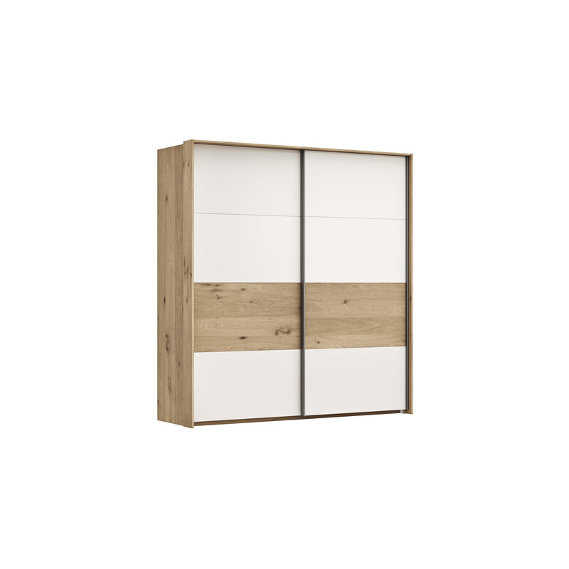 Schwebetürenschrank Viana - B ca. 188 cm, Furnier, Balkeneiche, Weiß
