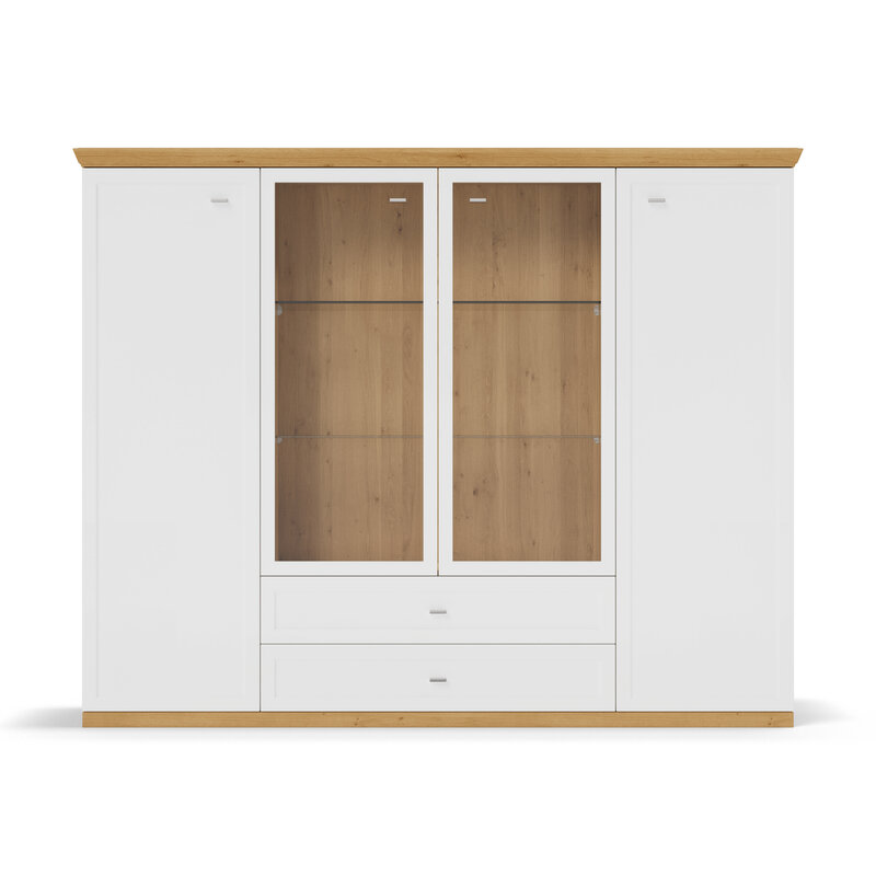Highboard Monda - Lack weiss, Eiche furniert