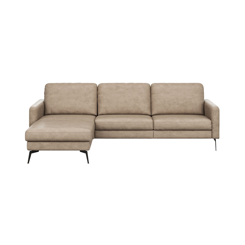 Ecksofa Enna - Longchair Links mit 3-Sitzer, Armlehne A, Leder, Taupe