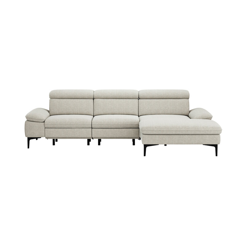 Ecksofa Felipa - 2,5-Sitzer mit Longchair rechts inkl. Armlehne verstellbar und Rückenlehne/Sitztiefe verstellbar (motorisch), Stoff, Natur