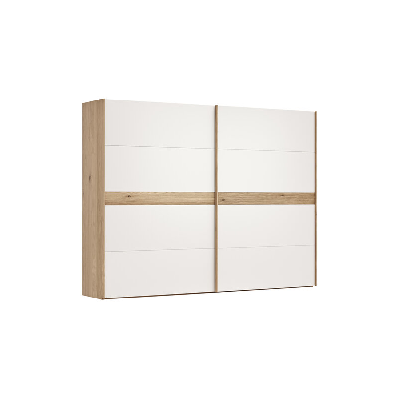 Schwebetürenschrank Viana - B ca. 301 cm, Lack, Weiß, Riffholz, Balkeneiche