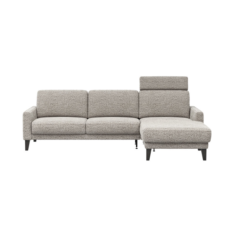 Ecksofa Matero - 2,5-Sitzer mit Longchair rechts inkl. Relaxfunktion motorisch, Stoff, Graubeige