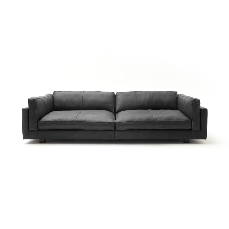 Sofa Aprino 3 - 4-Sitzer XXL, Dickleder, schwarz, Armlehne Kissen