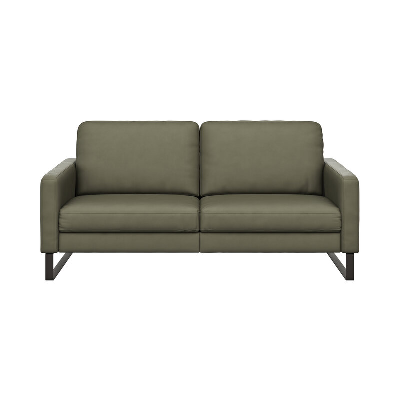 Sofa Enna - 3-Sitzer, Armlehne A, Leder, Olive, Kufe, Schwarz
