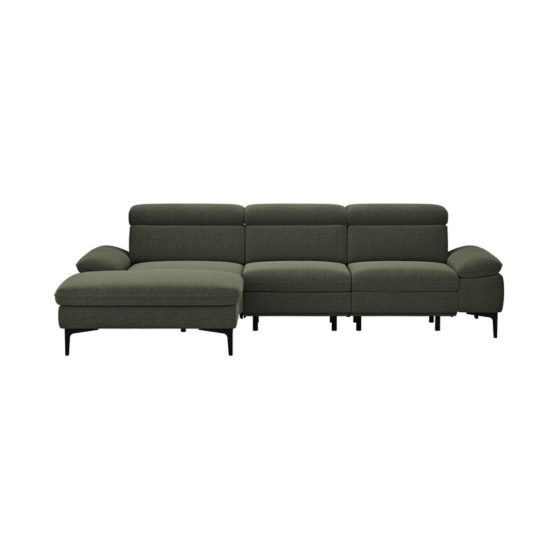 Ecksofa Felipa - Longchair links mit 2,5-Sitzer inkl. Armlehne verstellbar und Rückenlehne/Sitztiefe verstellbar (motorisch), Stoff, Dunkelgrün