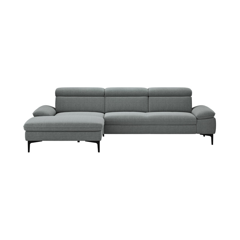 Ecksofa Felipa - Longchair links mit 2,5-Sitzer inkl. Kopfteil verstellbar, Stoff, Grau