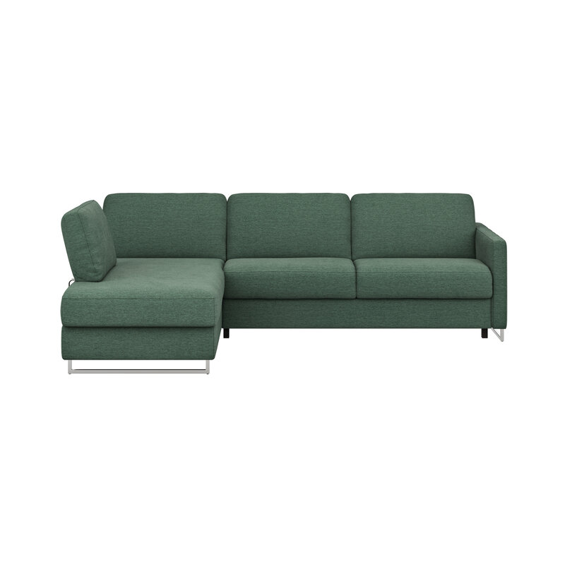 Ecksofa Nuoro - Longchair links mit 2-Sitzer inkl. Schlaffunktion und Bettkasten, Stoff, Dunkelgrün