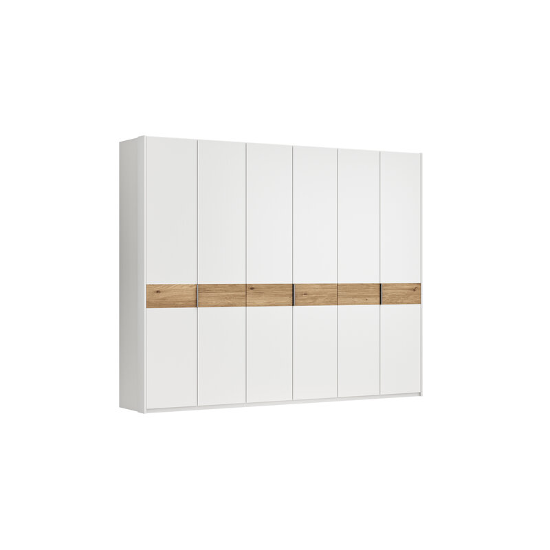 Drehtürenschrank Viana - B ca. 303 cm, Lack, Weiß, Riffholz, Wildeiche