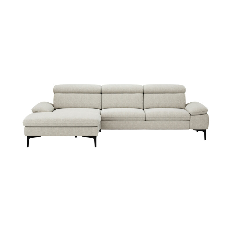 Ecksofa Felipa - Longchair links mit 2,5-Sitzer inkl. Kopfteil verstellbar, Stoff, Natur