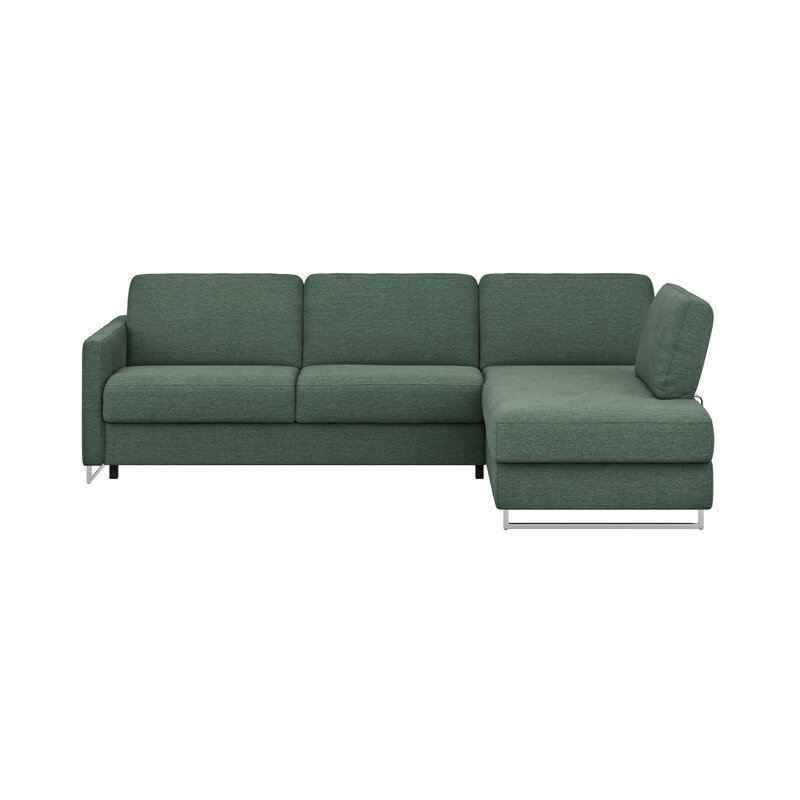 Ecksofa Nuoro - 2-Sitzer mit Longchair rechts inkl. Schlaffunktion und Bettkasten, Stoff, Dunkelgrün