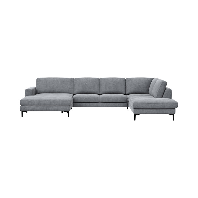 Wohnlandschaft Oviedo - Longchair links mit 2-Sitzer und Ecke rechts, Stoff, Grau