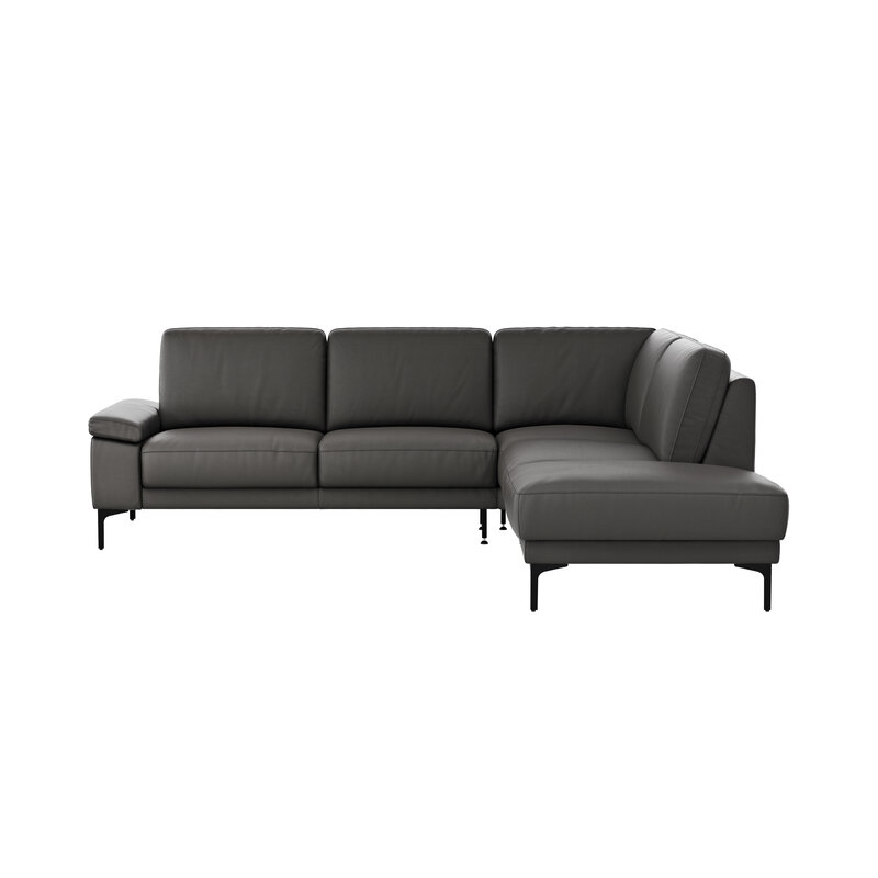 Ecksofa Matero - 2-Sitzer mit Ecke rechts, Leder, Anthrazit