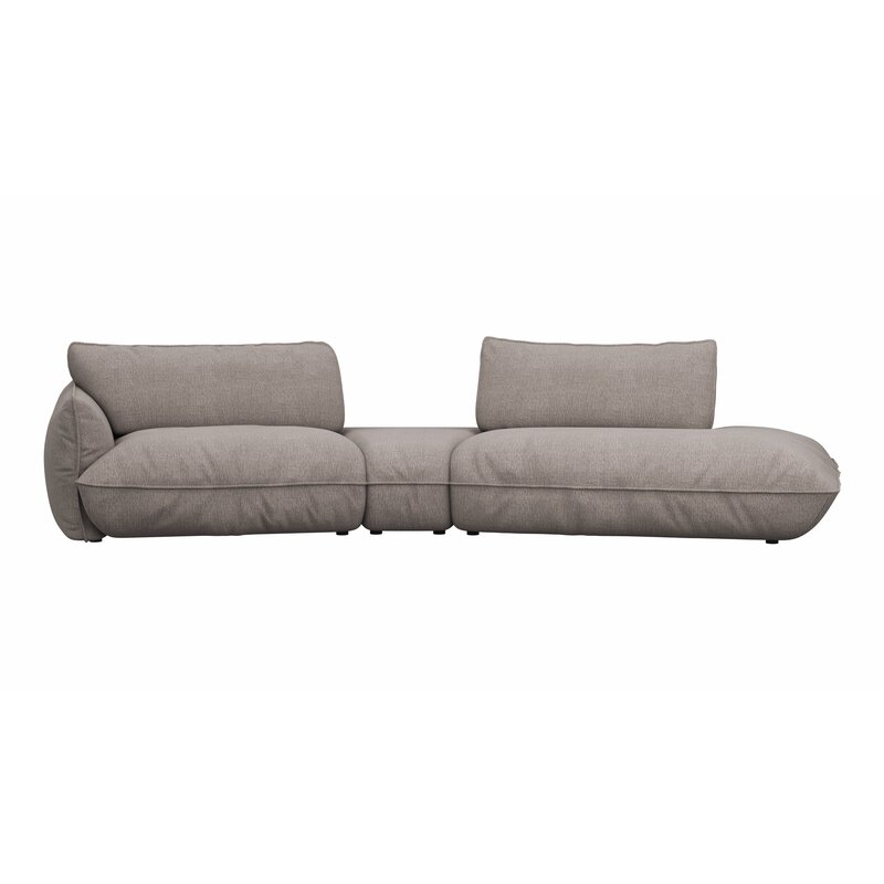 Trapezsofa Fluffy - 2-Sitzer mit Trapezelement und Abschlussteil inkl. Rückenlehne verstellbar, Stoff, Taupe