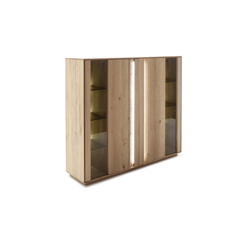 Highboard Due Viso - inkl. Beleuchtung, BHT ca. 153x135x40 cm , Wildeiche Roheffekt, geölt