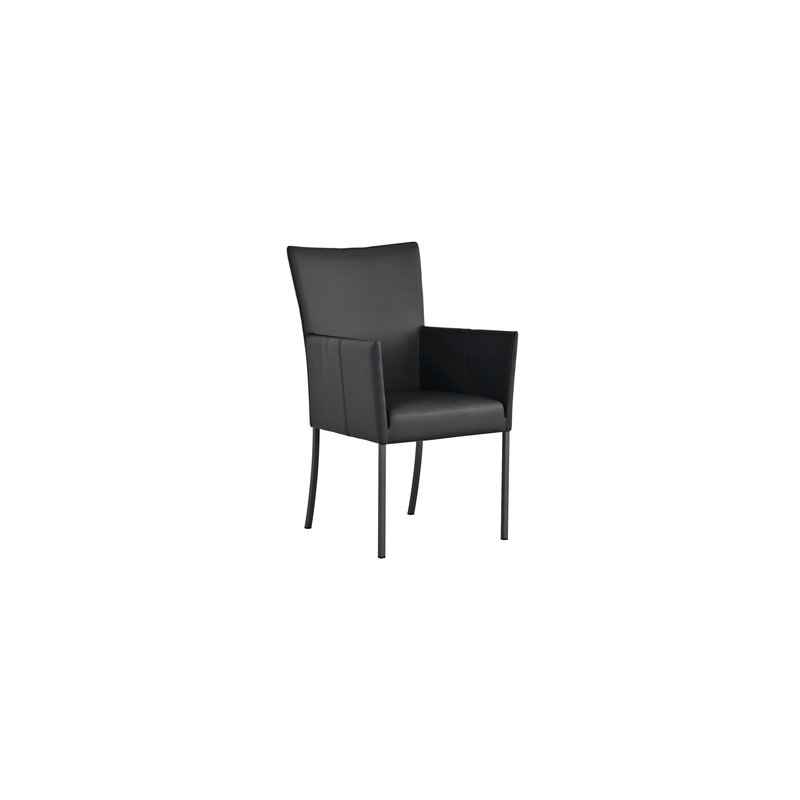 Armlehnstuhl Penthouse - Leder, Schwarz, 4 Fuß, Metall, Schwarz