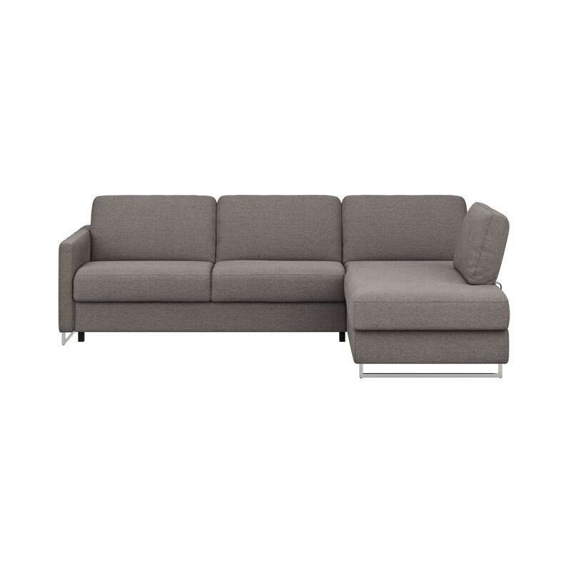 Ecksofa Nuoro - 2-Sitzer mit Longchair rechts inkl. Schlaffunktion und Bettkasten, Stoff, Grau