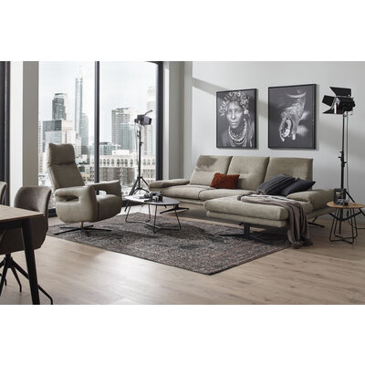 Ecksofa Lucero - 2-Sitzer mit Longchair rechts inkl. Rückenlehne/ Sitztiefe/ Armlehne verstellbar und Drehsitz, Stoff, Olivegrün