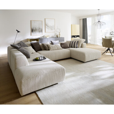 Ecksofa Caruso - Ecke links, 2-Sitzer, Longchair rechts, Stoff, Ecru