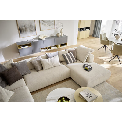 Ecksofa Caruso - Ecke links, 2-Sitzer, Longchair rechts, Stoff, Ecru