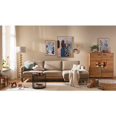 Ecksofa Matero - 2,5-Sitzer mit Longchair rechts, Stoff, Hellgrau