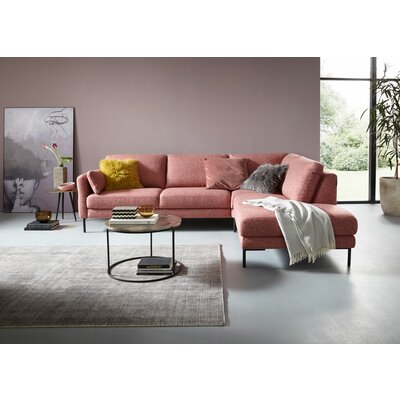Ecksofa Enna - 3-Sitzer mit Ecke rechts inklusive Sitzvorzug (motorisch), Stoff, Koralle