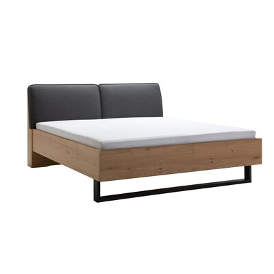 Bett Viana - Liegefläche ca. 180x200 cm, Balkeneiche furniert, Stoff, Anthrazit 200376