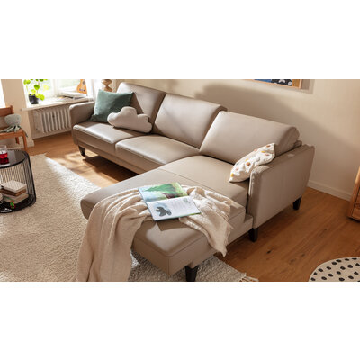 Ecksofa Matero - 2,5-Sitzer mit Longchair rechts inkl. Relaxfunktion motorisch, Leder, Taupe