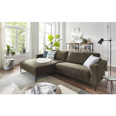 Ecksofa Oviedo - Longchair links mit 1,5-Sitzer, Stoff, Braungrün