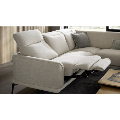 Ecksofa Amadena - 2-Sitzer mit Ecke rechts inkl. Kopfteilverstellung und Sitzvorzug, Stoff, Creme