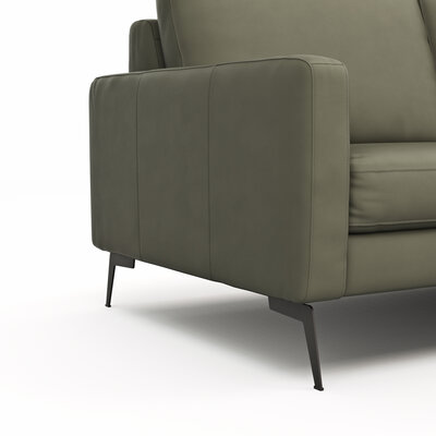 Ecksofa Enna - 3-Sitzer mit Longchair rechts, Armlehne A, Leder, Olive