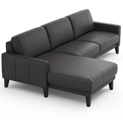 Ecksofa Matero - Longchair mit 2,5-Sitzer rechts, Leder, Anthrazit