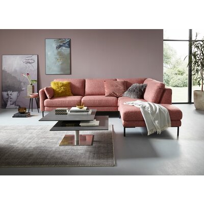 Ecksofa Enna - 3-Sitzer mit Ecke rechts inklusive Sitzvorzug (motorisch), Stoff, Koralle