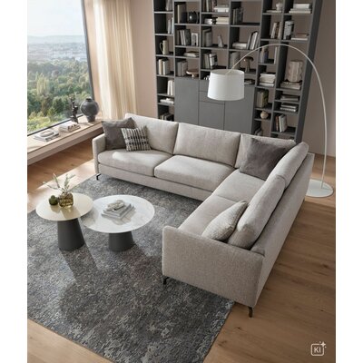 Ecksofa Cuneo Klassik - 2,5-Sitzer mit Ecke rechts, Stoff, Graubeige